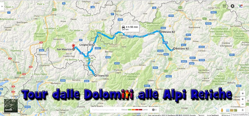 La mappa del Tour dalle Dolomiti alle Alpi Retiche